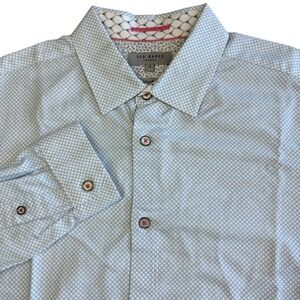 Ted Baker London Dress Shirt Mens L 4 Blue Geometric Contrasting Trim